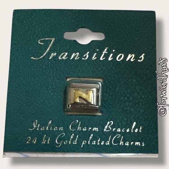 Bundle Sale 3 for $15 | Transitions Italian “N” Charm 24 Kt Gold Plated - Picture 1 of 8